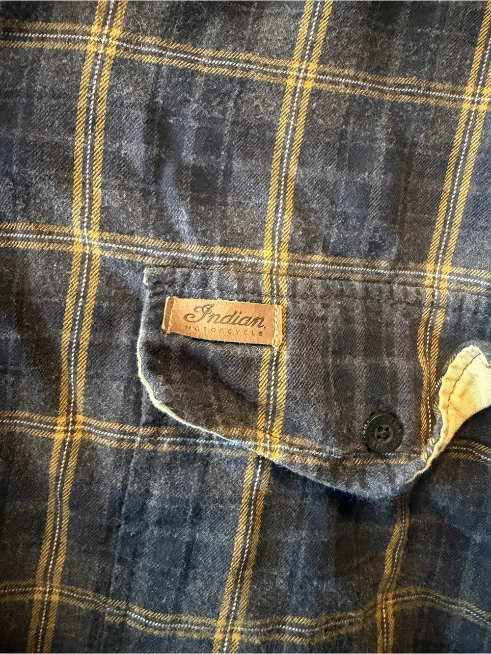 Indian Motorcycle Flannel Shirt 3XL Blue Yellow Plaid Western Workwear Button